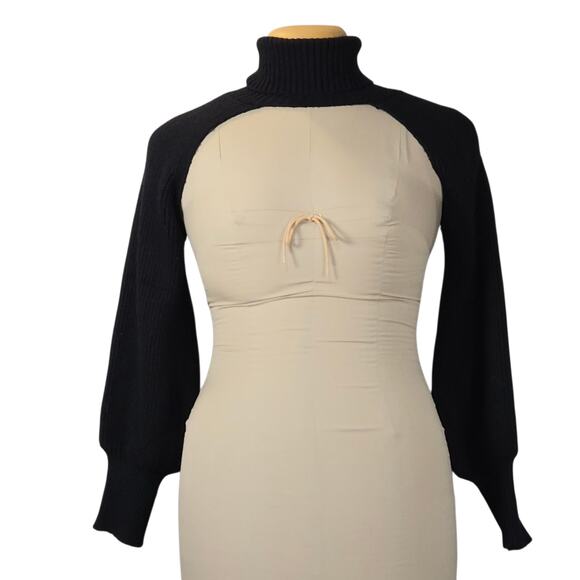 Black Ribbed Knit Turtlenck Shrug Bolero Sweater Long Sleeve Y2K Layer Top Edgy - Picture 1 of 9